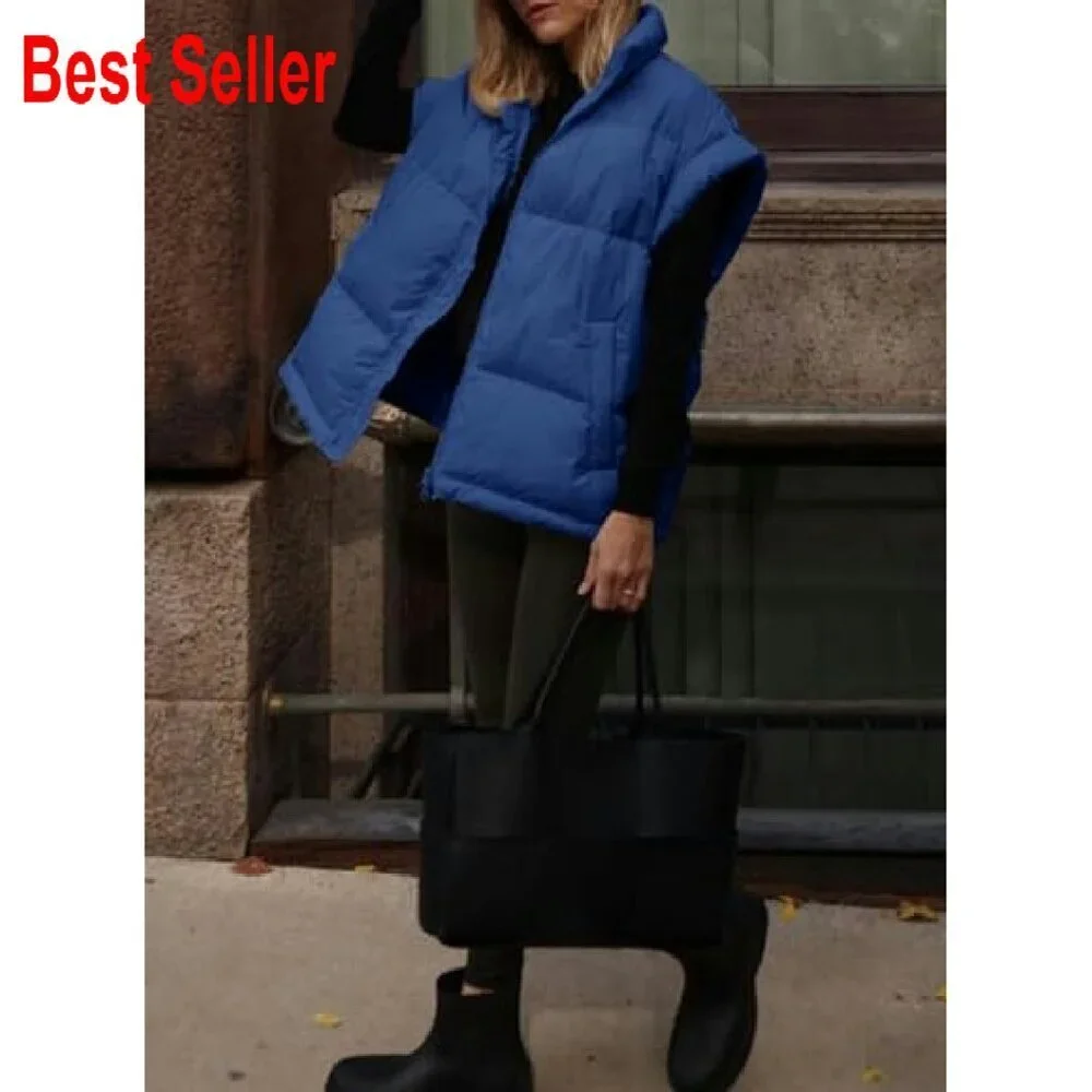 Oversized Puffer Vest Stand Collar Insulated Padded Jacket Chic Winter Style